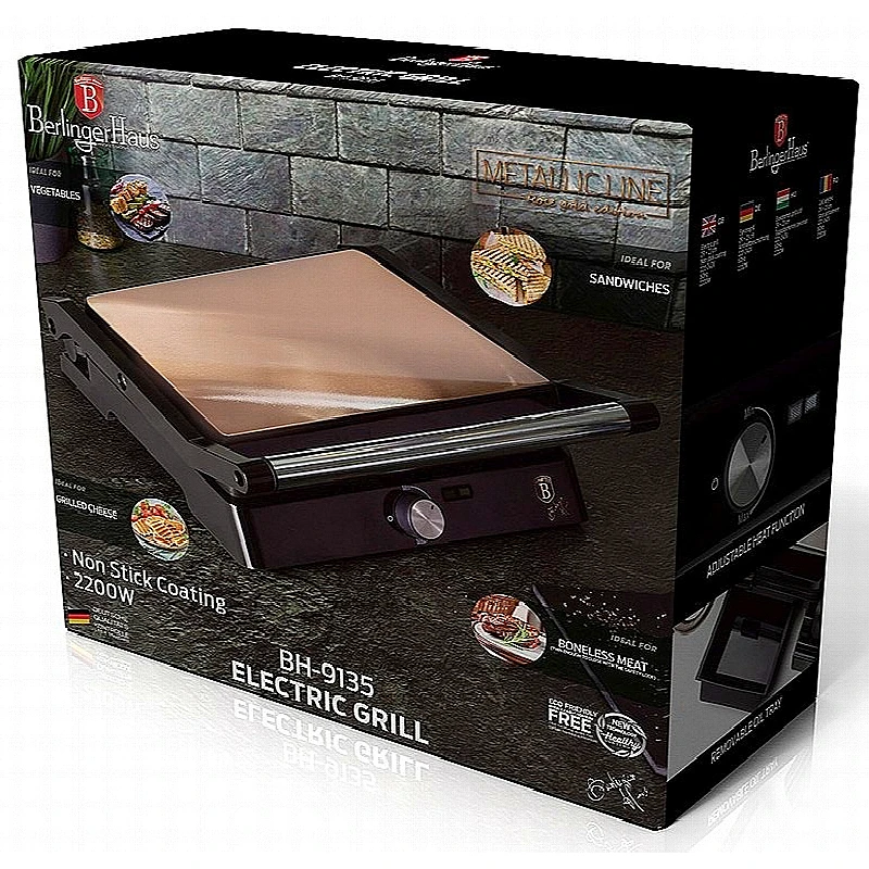 BERLINGERHAUS Kontaktní gril s nepřilnavým povrchem 2000 W Rosegold Metallic Line BH-9135