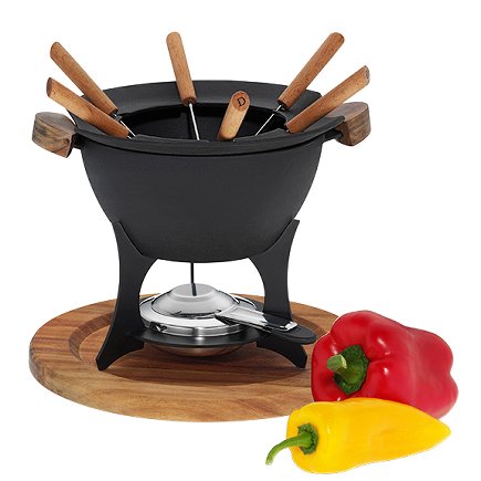 KELA Fondue set COUNTRY 11-dielny liatina / drevo KL-16644