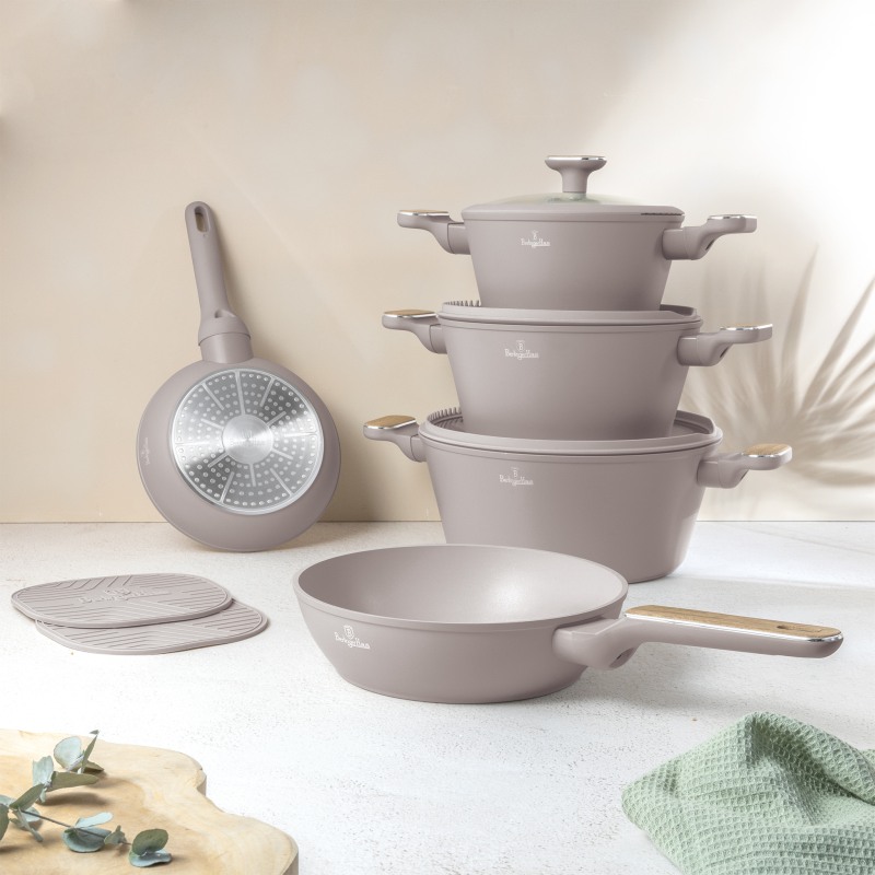 BERLINGERHAUS Sada nádobí s titanovým povrchem 10 ks Taupe Nordic Collection BH-8343