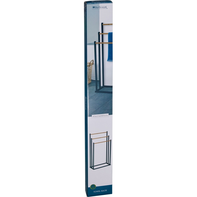 BATHROOM SOLUTIONS Věšák na ručníky kovový černý s bambusem KO-C80653880