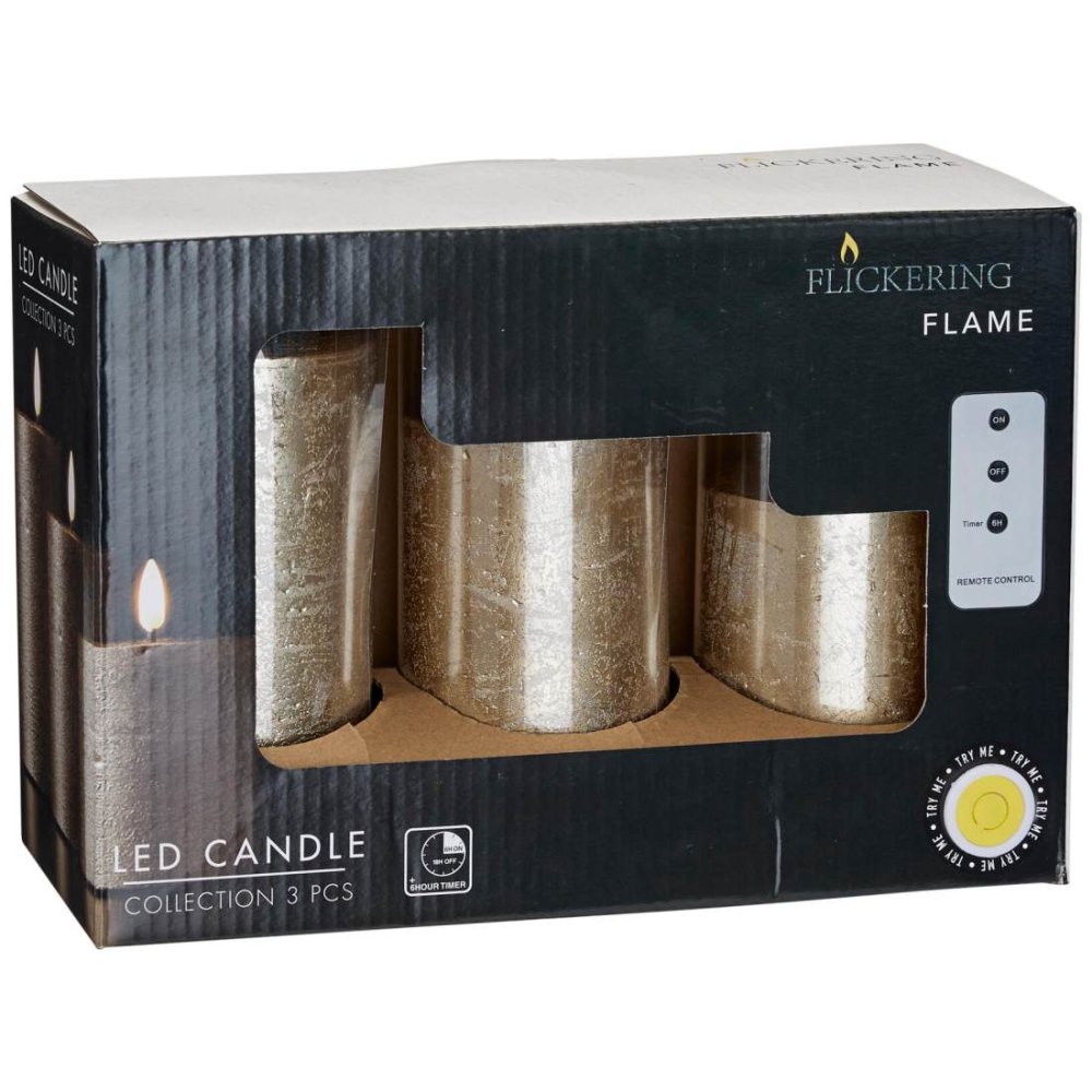 HOMESTYLING LED svíčka sada 3 ks zlatá KO-AX5441330