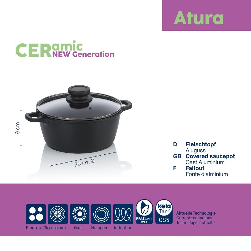 KELA Kastrol s keramickým povrchem a poklicí ATURA 20 cm 1,7 l KL-15170