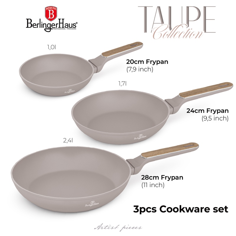 BERLINGERHAUS Sada pánví s titanovým povrchem 3 ks Taupe Nordic Collection BH-8341