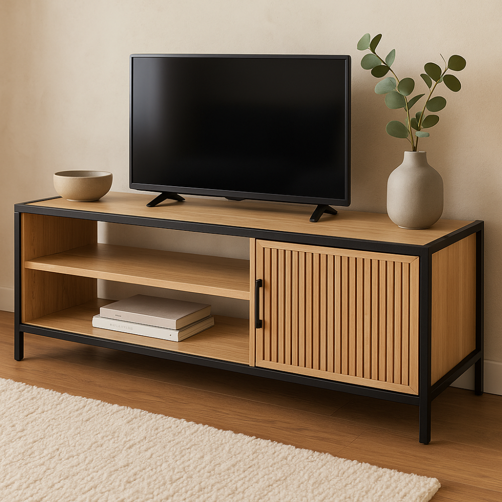 H & S COLLECTION TV stolek skříňka s policemi 116x33x45 cm černá/dřevo KO-NB1510600